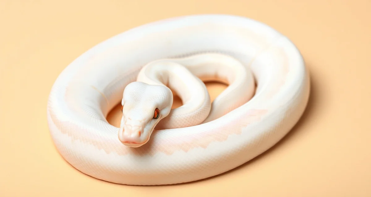 Albino ball python morph example Close-up of an albino ball python displaying characteristic pale coloration and scale patterns used in breeding genetics.