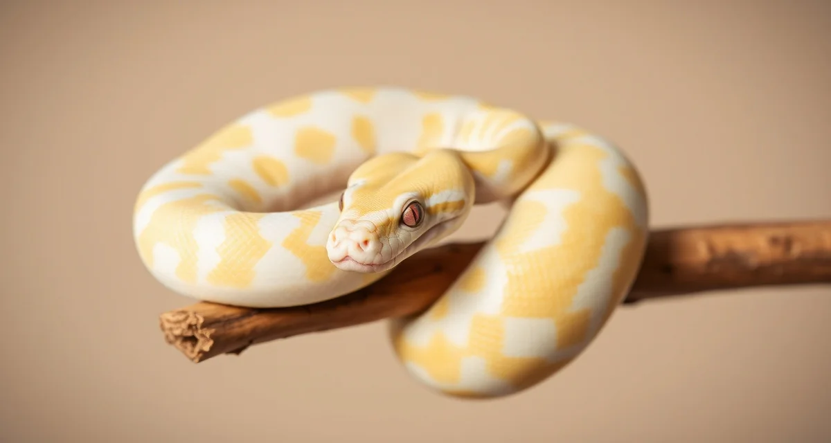 Albino ball python morph genetics and characteristics Albino ball python displaying yellow-white pattern and red eyes, a foundational morph for breeding projects.