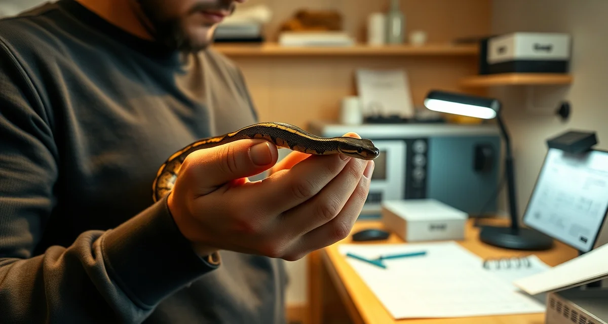 Professional ball python breeding documentation and brand building Ball python breeder documenting reptile genetics and breeding records to establish professional brand identity and reputation