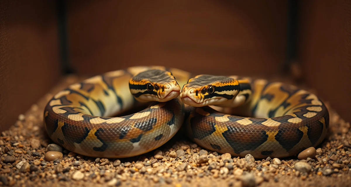 Professional ball python introduction and pairing setup Ball python breeding introduction showing proper pairing technique with two snakes in controlled enclosure environment