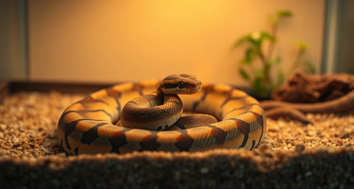 Responsible ball python breeding retirement care Mature female ball python in retirement terrarium setup showing signs of breeding career completion and proper care standards.
