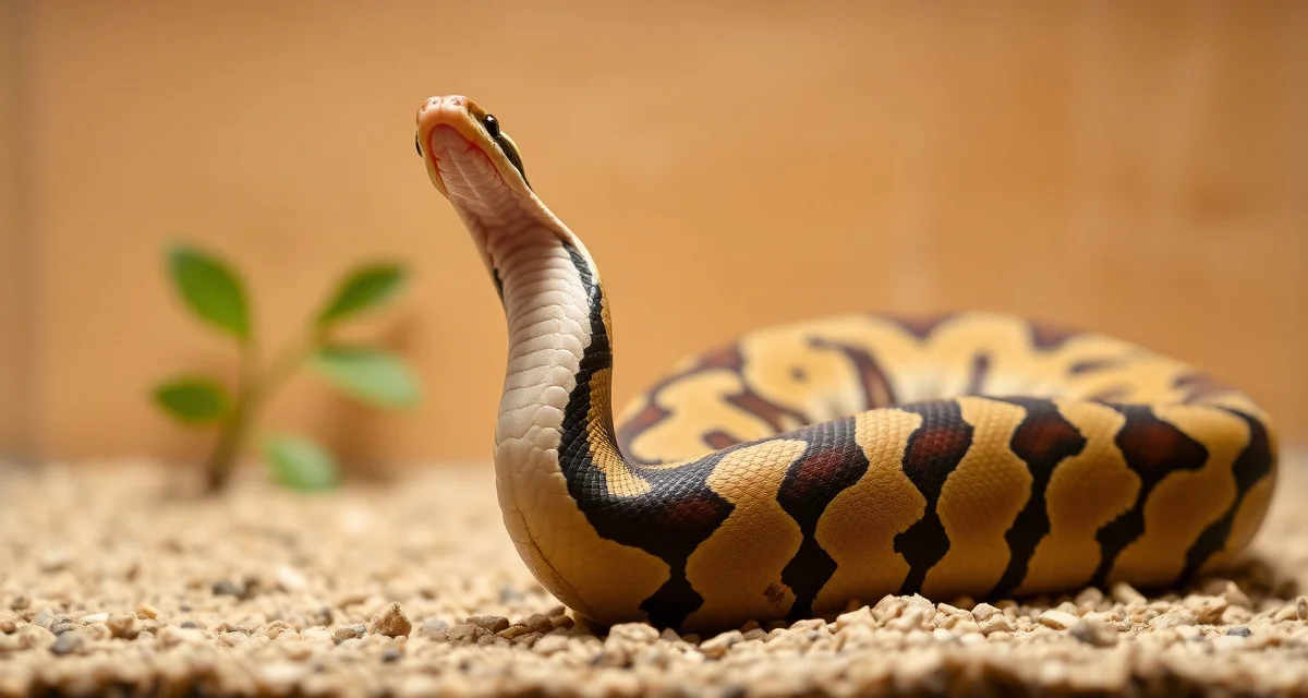 Ball Python Breeding Season Defense Response Ball python displaying defensive posture during breeding season with coiled body and raised head position