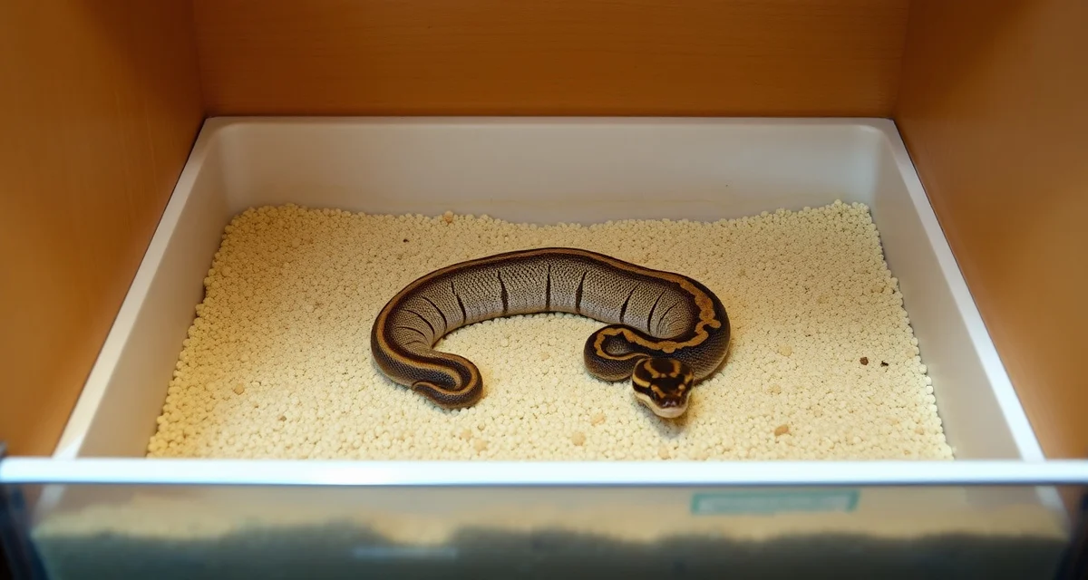 Ball Python Lay Box Setup Guide Properly prepared ball python egg-laying box with moist substrate and ideal dimensions for safe egg deposition in breeding environments.