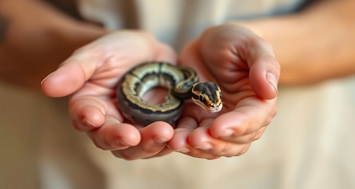 Ball python hatchling handling best practices Proper handling technique for ball python hatchlings showing correct hand position and support during early care
