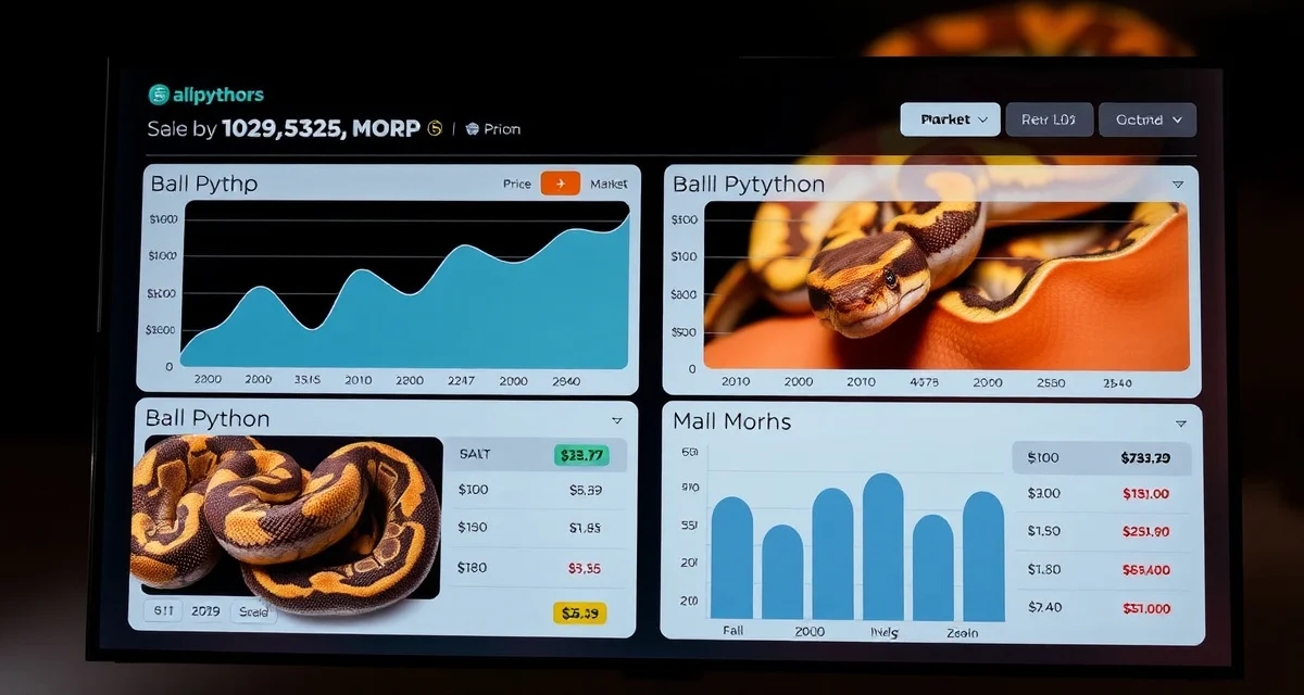 Market pricing analysis for ball python morphs Ball python morph pricing trends chart showing market value fluctuations and current price data for breeding morphs