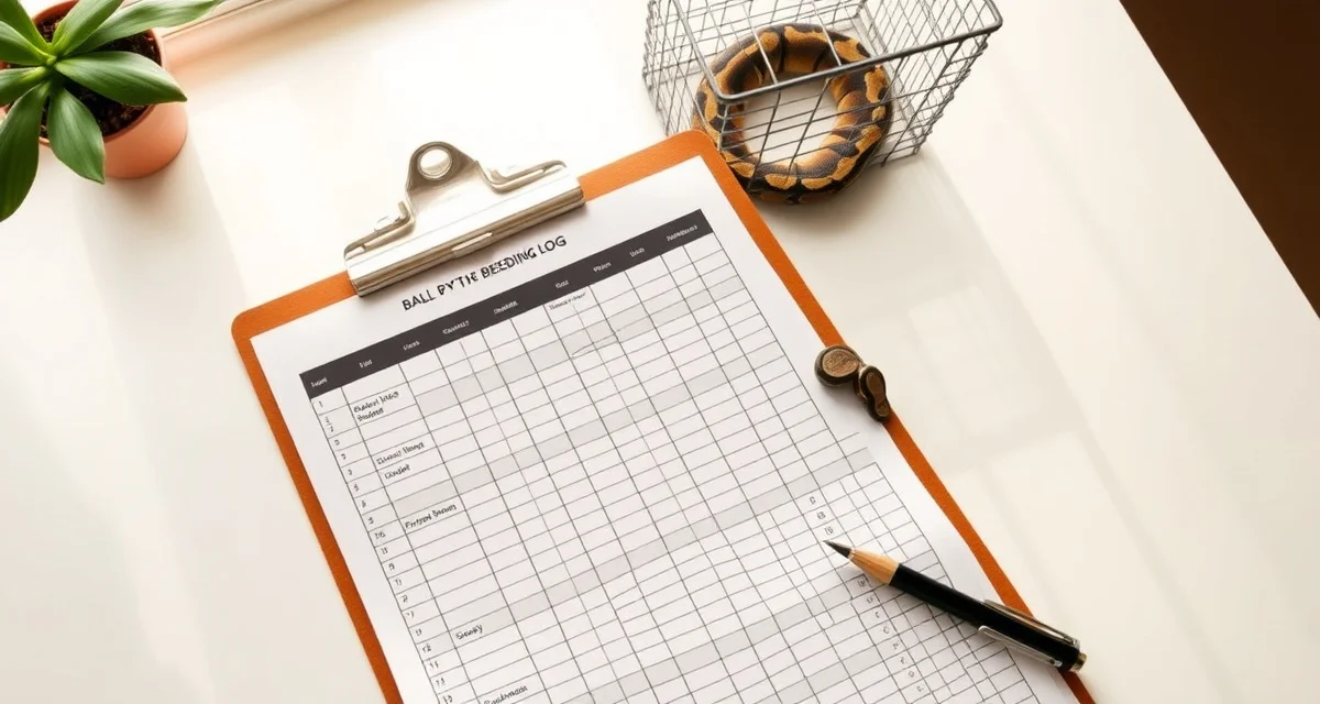 Detailed pairing log template for ball python breeders Ball python breeding log entry example showing pairing attempt dates, observations, and fertility tracking for hatchery management.
