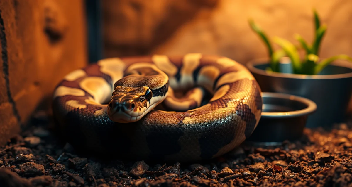 Advanced ball python breeding care during post-ovulation phase Female ball python in enclosure during post-ovulation period with proper temperature and humidity setup for healthy clutch development
