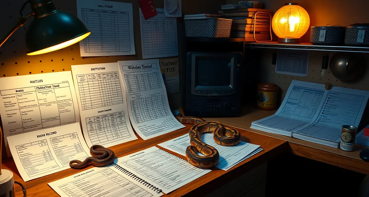 Breeding operation pricing analysis workspace Ball python breeder analyzing pricing strategy with market data and breeding records for hatchery business