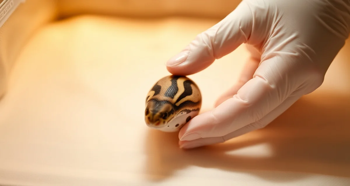 Professional ball python egg inspection technique Ball python breeder carefully examining a problem egg during incubation to assess fertility and viability