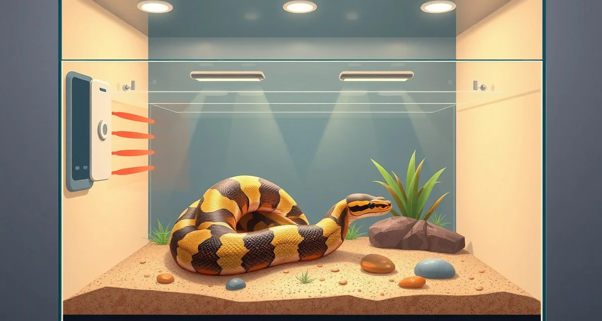 Proper Ball Python Care Environment Ball python in secure enclosure showing proper habitat conditions for preventing regurgitation and supporting digestive health in breeding collections.