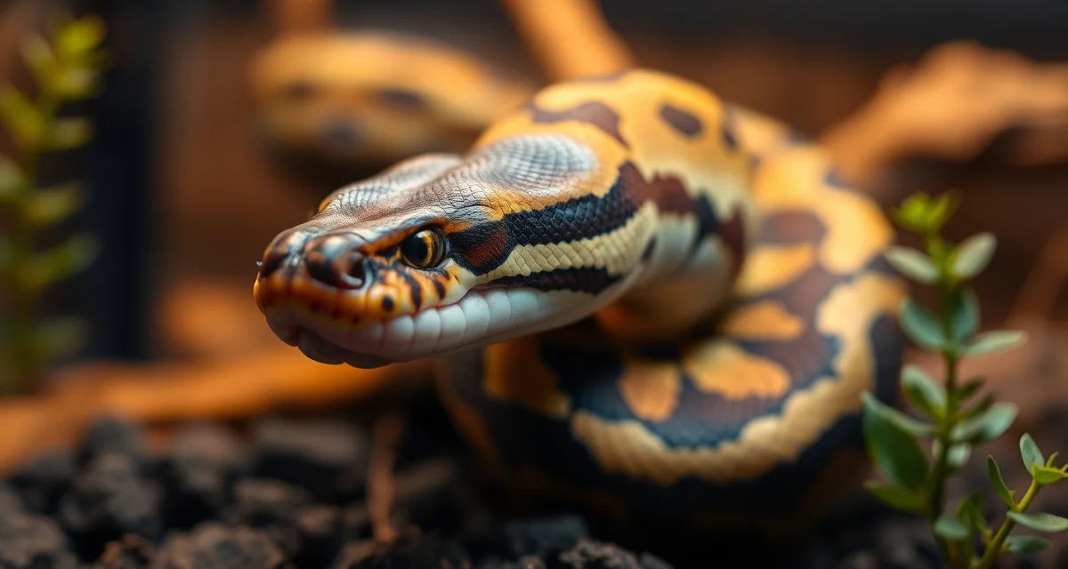 Monitoring ball python health during breeding season Ball python respiratory infection signs during breeding season - healthy specimen in proper breeding enclosure with monitoring setup