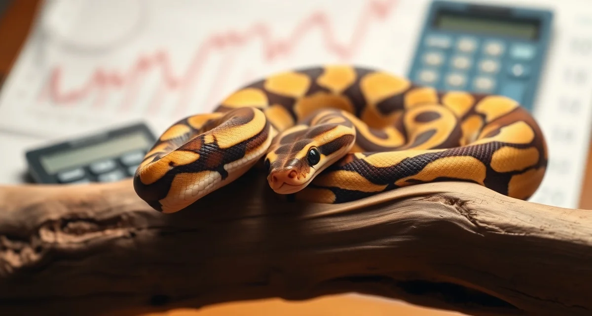 Banana ball python genetics and market value analysis Banana ball python morph displaying golden and brown pattern coloration used in breeding ROI case study analysis