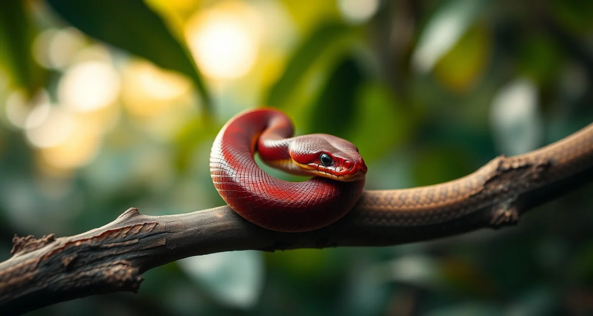 Blood python seasonal cycling and breeding preparation Blood python coiled on branch showing seasonal cycling preparation for breeding, tropical species care guide