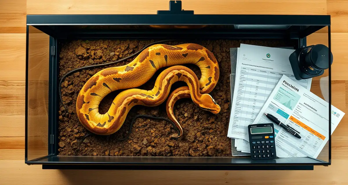 Professional breeding economics documentation Burmese python financial tracking setup showing breeding records, cost analysis spreadsheet, and professional hatchery management documentation.