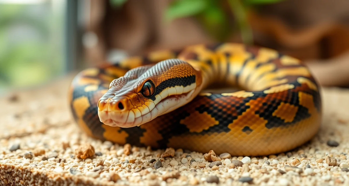 Burmese Python Health Assessment Healthy Burmese python displaying clear scales and vibrant coloring, illustrating proper reptile health standards for breeders.