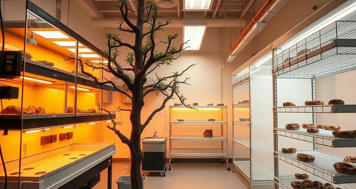 Carpet Python Breeding Enclosure Design Professional carpet python breeder enclosure setup showing vertical arboreal housing with heating systems and organized rack organization for breeding facility.