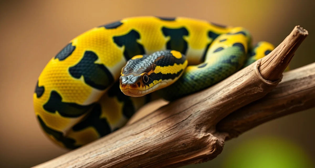 Quality carpet python specimen for breeding Healthy carpet python displaying vibrant scale patterns, illustrating proper breeding specimen characteristics for hatchery programs.