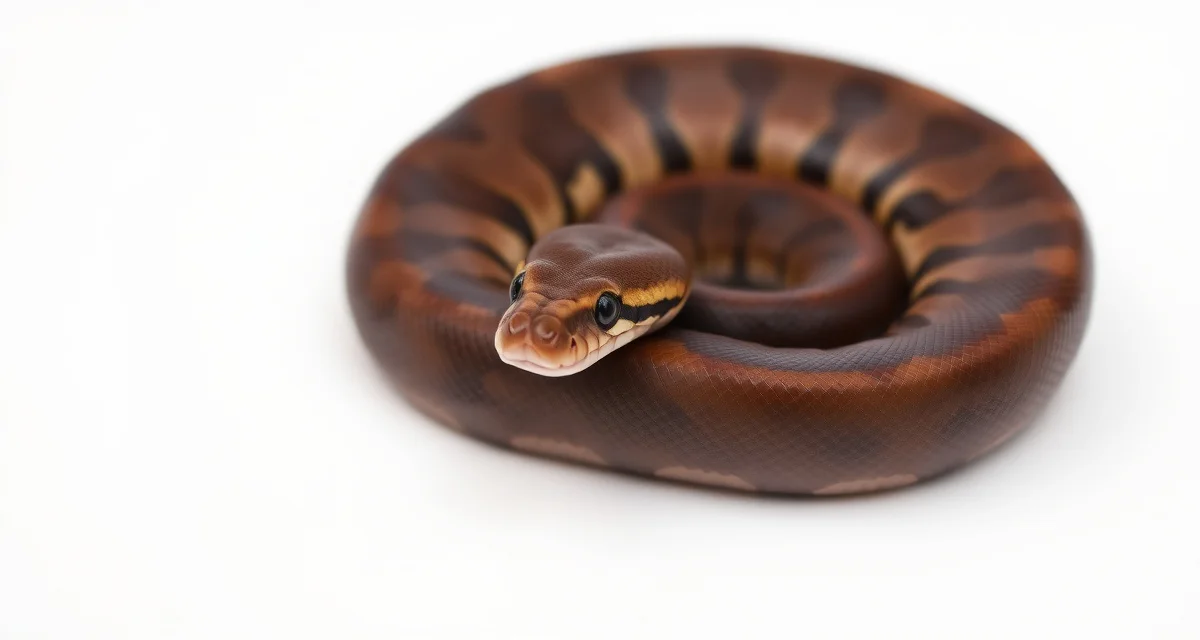 Cinnamon morph ball python specimen Cinnamon ball python morph displaying characteristic dark brown coloration and genetic traits used in breeding programs.