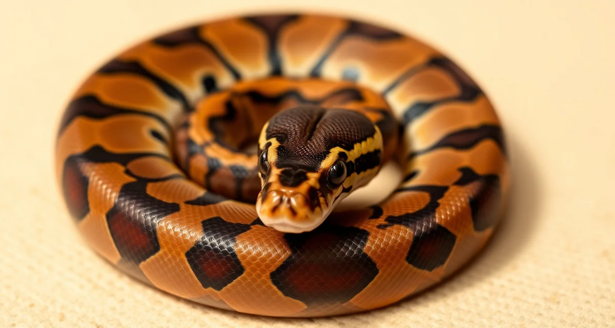 Cinnamon Clown morph characteristics and coloration Cinnamon Clown ball python displaying rich chocolate tones and high-contrast alien head pattern marking