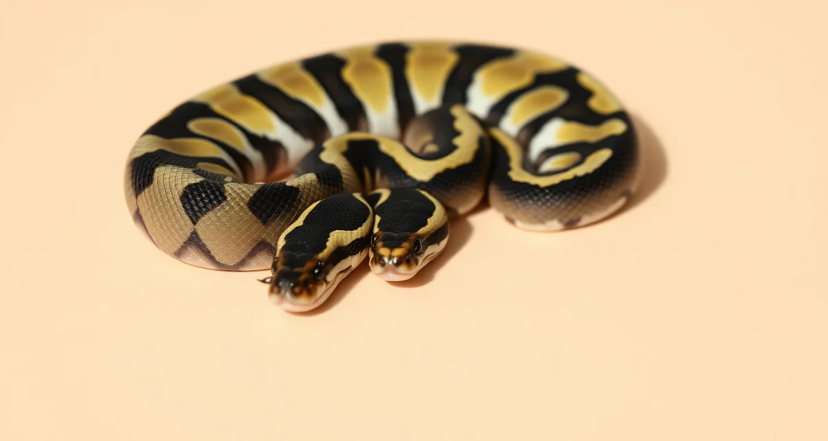 Premium Clown Pied ball python morph genetics Clown Pied ball python displaying distinctive double recessive combo pattern with black, white and yellow markings on neutral background