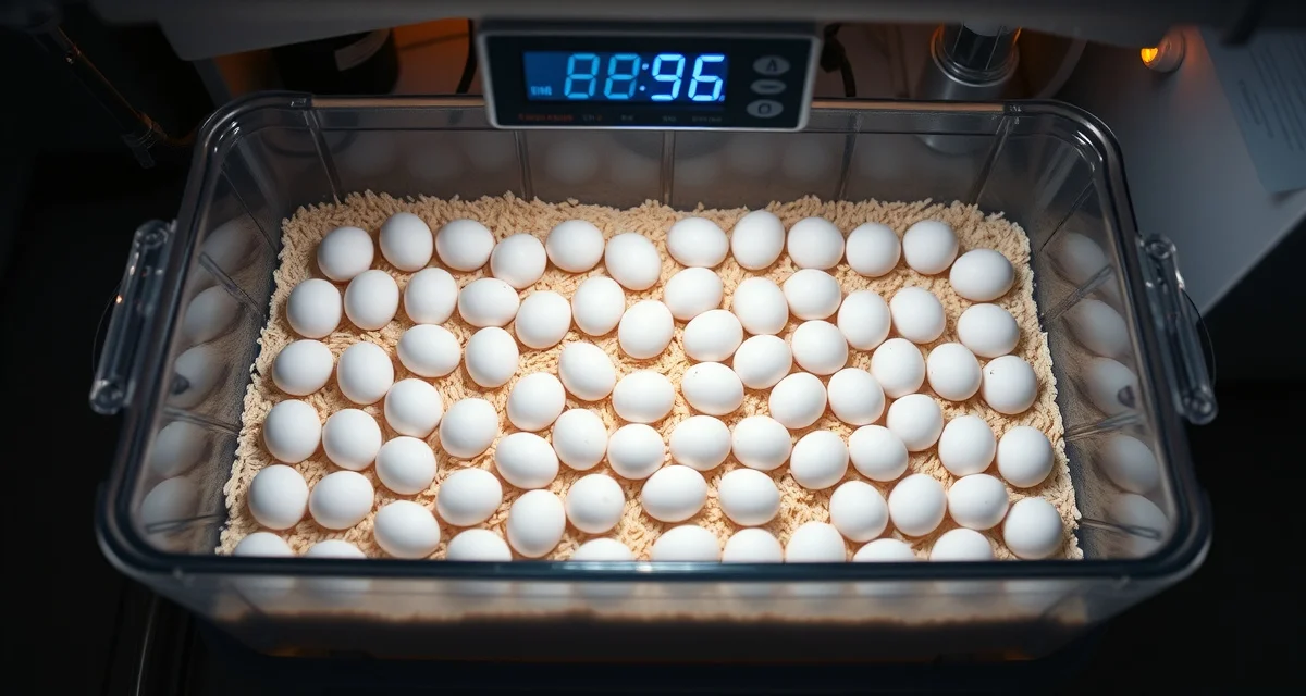 Professional corn snake breeding incubator setup with monitoring Corn snake egg incubation setup showing organized eggs on substrate with temperature and humidity monitoring equipment in professional breeder incubator