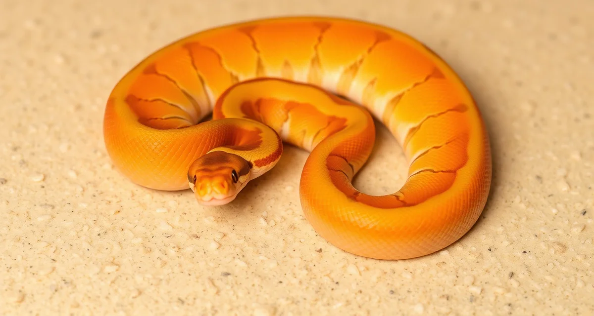 Three-gene Enchi Clown ball python combo Enchi Clown ball python displaying orange coloration with reduced dorsal pattern and alien-head markings characteristic of this three-gene combination.