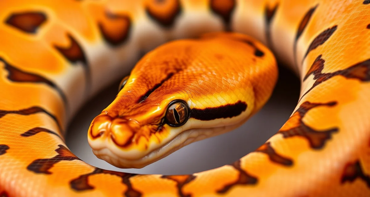 Enchi morph ball python color and pattern characteristics Ball python Enchi morph displaying characteristic orange blush, amber coloration, and enhanced pattern definition used in breeding programs.