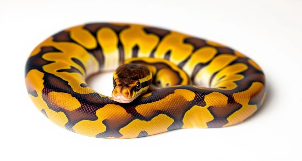 High-contrast Freeway morph ball python pattern Freeway ball python morph showing distinctive yellow and asphalt pattern combination from Yellowbelly and Asphalt genetics