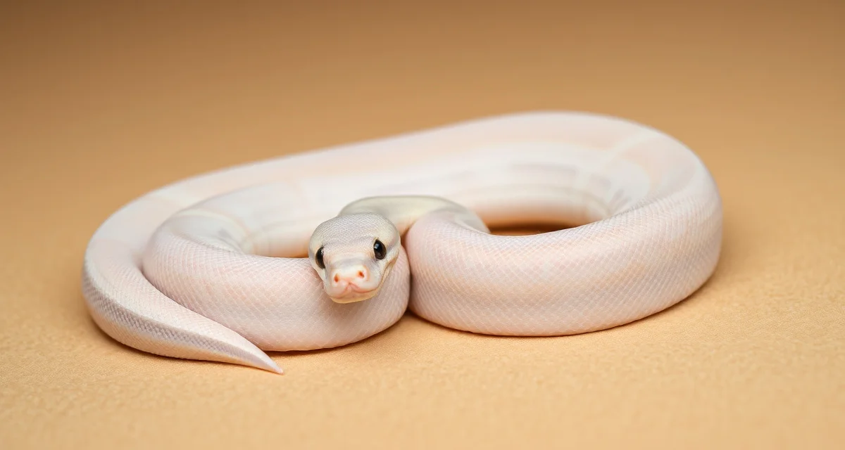 Ghost Ball Python Morph Characteristics Ghost ball python displaying characteristic pale, washed-out coloration from hypo recessive gene morph