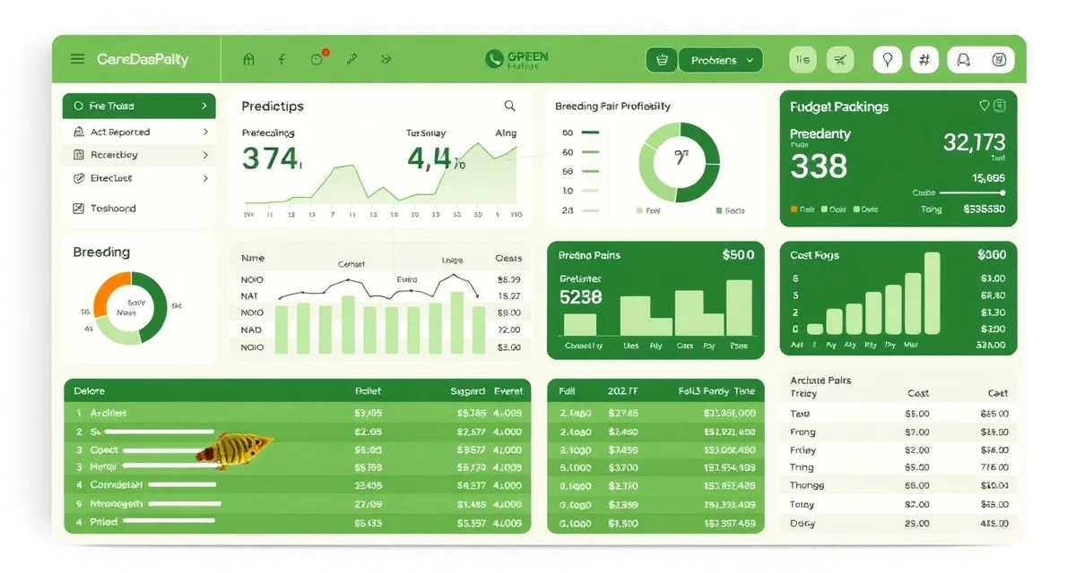 GTP Hatchery Financial Management Dashboard Green tree python breeding financial tracking dashboard showing profitability analysis by breeding pair and cost categories for hatchery operations.