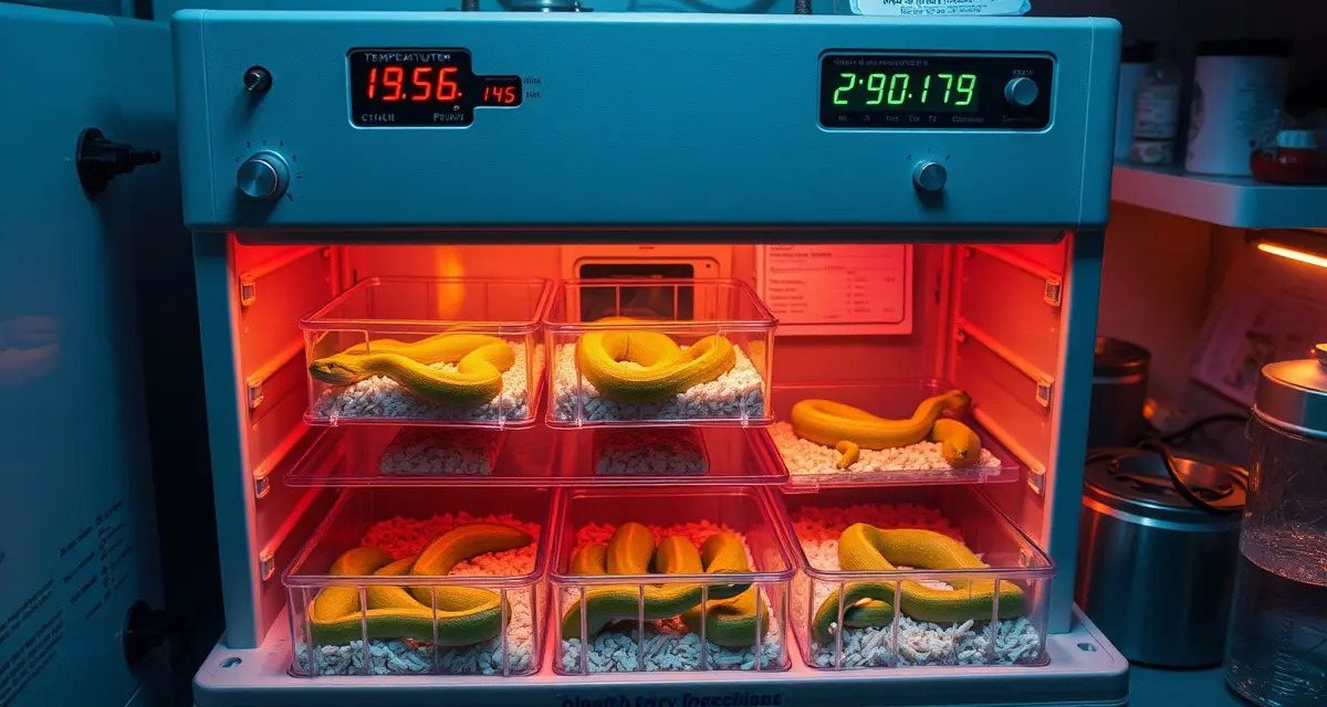 GTP egg incubation equipment and temperature monitoring Professional green tree python egg incubation setup with temperature-controlled incubator and monitoring equipment for optimal breeding results