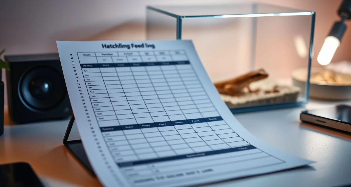 Systematic feeding log tracker for reptile hatchlings Digital hatchling feeding log tracking system showing organized records for reptile breeding management and first-feeding documentation.