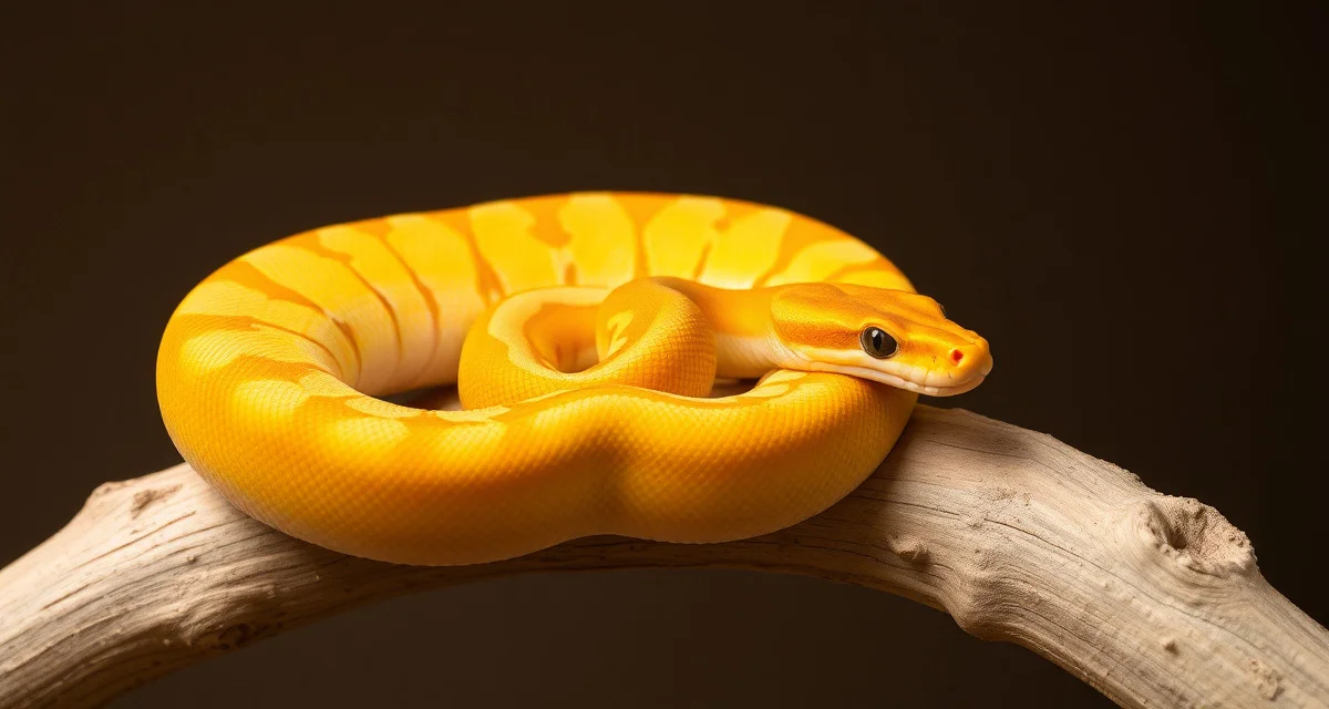 Highway combo morph ball python specimen Highway ball python morph displaying yellow-orange coloration from Yellowbelly and Orange Dream genetics combination