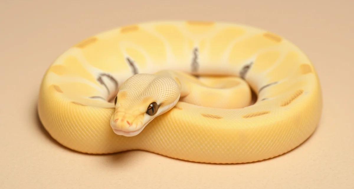 Pastel morph ball python specimen Pastel ball python displaying characteristic yellow brightening and reduced black pigment coloration used in breeding programs
