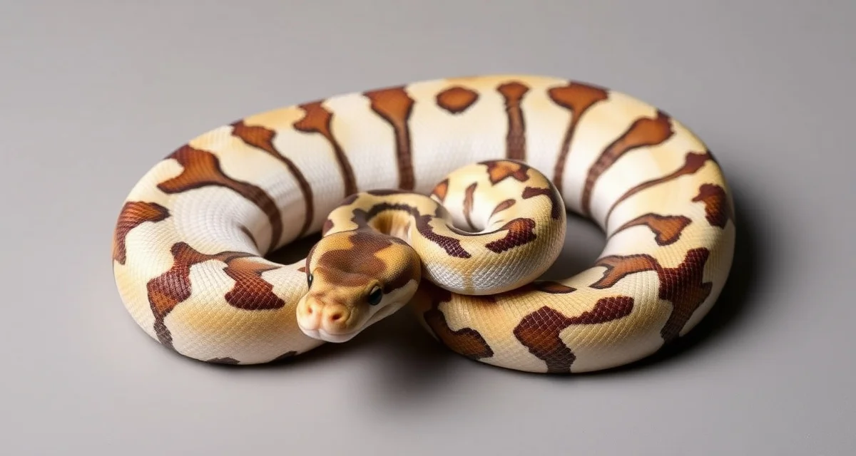 Piebald morph ball python breeding specimen Piebald ball python displaying white and dark pattern mutations used in breeding projects and genetic combinations.