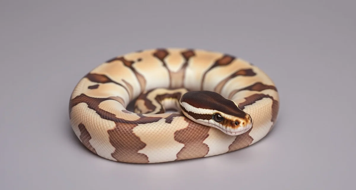Pied morph Ball Python genetic reference Pied Ball Python morph showing characteristic white and dark pattern coloration used in breeding genetics identification.