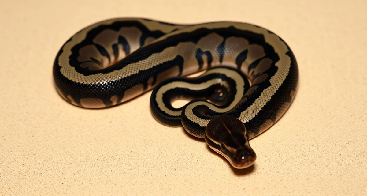 Pinstripe ball python co-dominant morph example Pinstripe ball python morph displaying characteristic thin dorsal stripe and reduced lateral pattern on dark base coloration