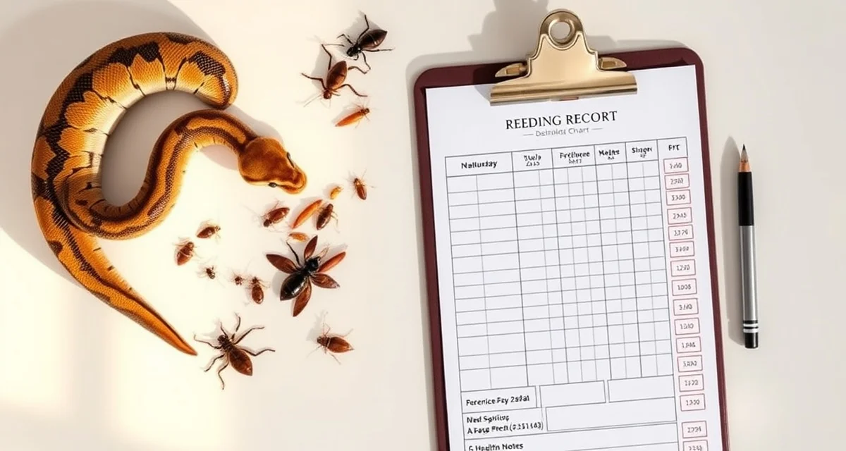 Essential feeding records for reptile breeders Organized feeding record tracking system for reptile breeding programs showing meal logs and health data documentation.