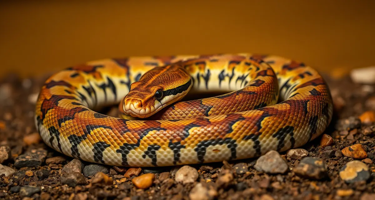 Reticulated Python Breeding Timing Reference Reticulated python coiled on substrate showing distinctive patterning used in breeding season timing guides for captive hatcheries.