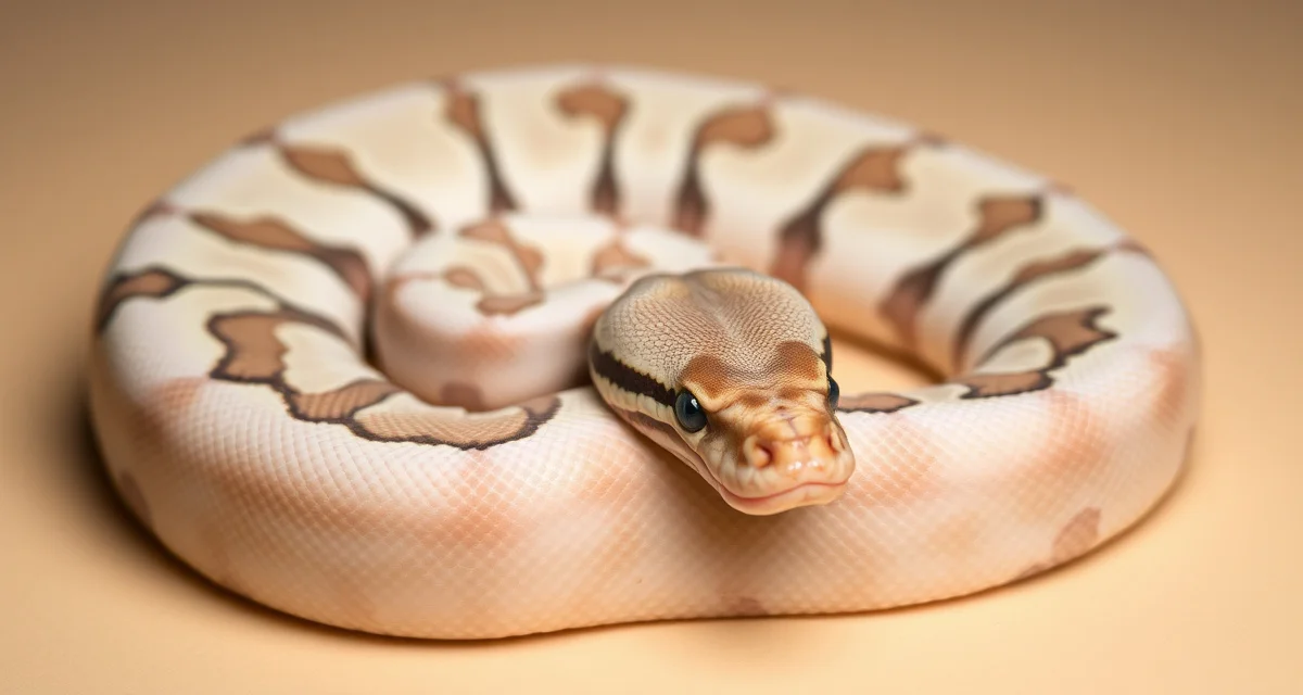 Russo Pied ball python morphology reference Russo Pied ball python displaying characteristic BEL complex pied coloration and blue-eyed leucistic traits in professional breeding documentation