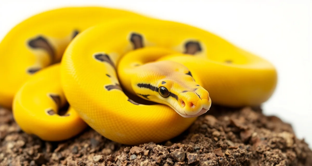 Sulfur morph ball python genetic characteristics Sulfur ball python morph displaying bright yellow coloration and reduced dark pigmentation characteristic of the co-dominant Fire/Vanilla gene complex.