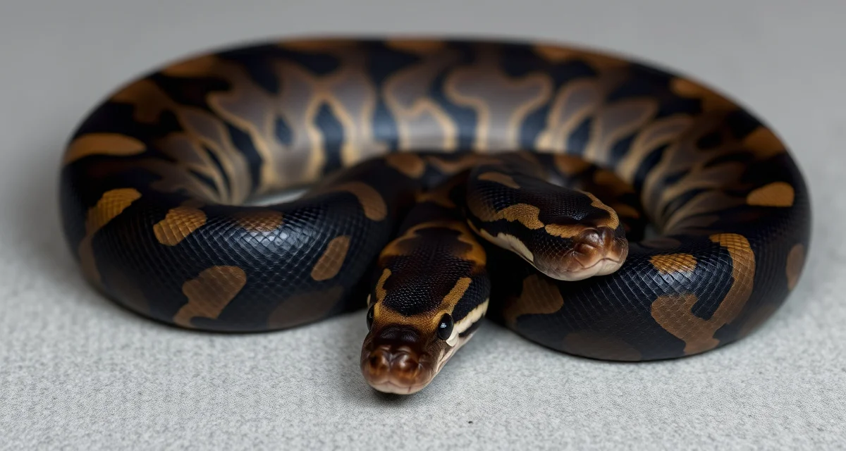Super GHI ball python genetics and breeding guide Super GHI ball python morph displaying characteristic near-black coloration with disrupted speckled pattern from homozygous melanin-increasing gene.