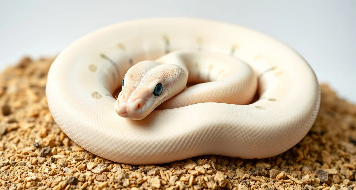 Blue-eyed leucistic Super Mojave ball python Super Mojave ball python displaying cream-white coloration and blue eyes, ideal breeding specimen for BEL production outcomes