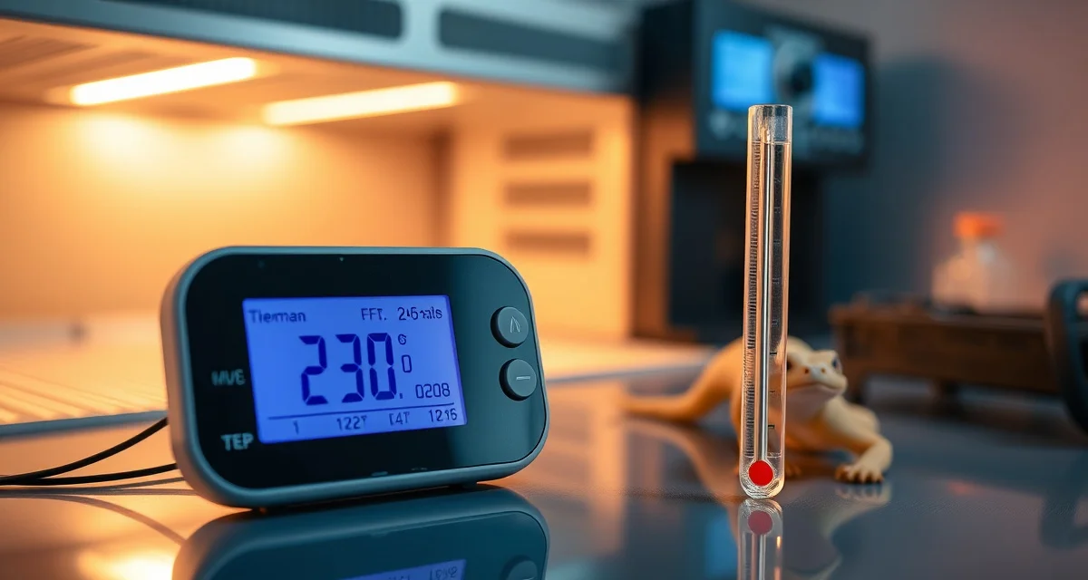 Thermostat calibration tools and process Digital thermostat calibration setup showing temperature accuracy verification for ball python breeding room climate control
